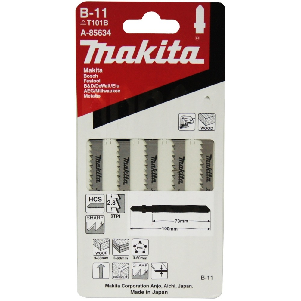 ใบจิ๊กซอ MAKITA A 85634 B Type No B 11 ความยาว 100 มม 9 TPI   แพ็ค 5 ใบ   ใบจิ๊กซอ MAKITA A 85634 B Type No B 11 ความยาว 100 มม 9 TPI   แพ็ค 5 ใบ
