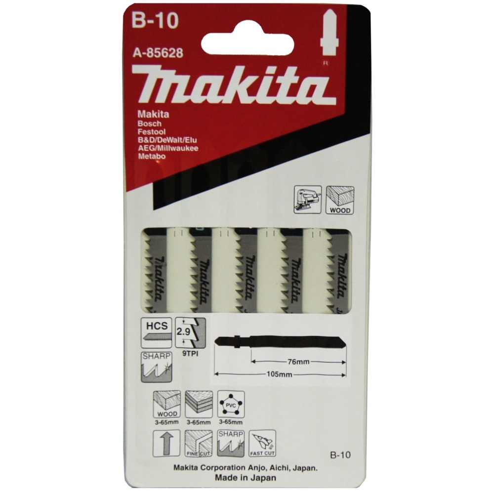 ใบจิ๊กซอ MAKITA A 85628 B Type No B 10 ความยาว 105 มม 9 TPI   แพ็ค 5 ใบ   ใบจิ๊กซอ MAKITA A 85628 B Type No B 10 ความยาว 105 มม 9 TPI   แพ็ค 5 ใบ