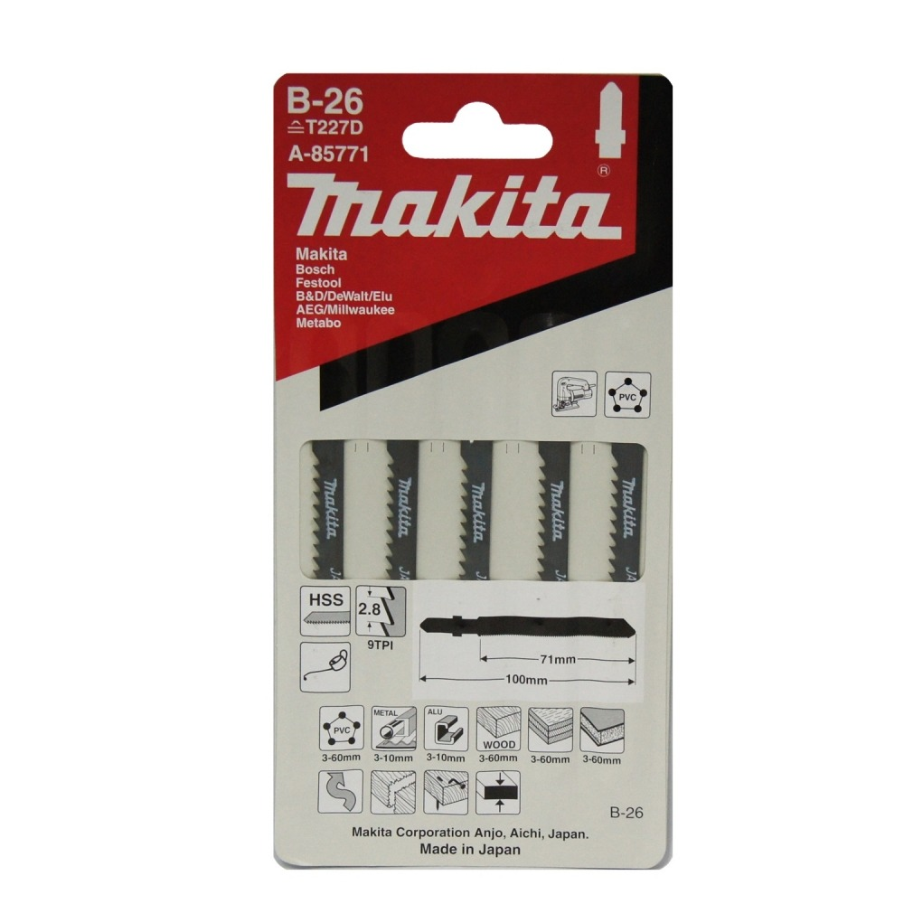 ใบจิ๊กซอ MAKITA A 85771 B Type No B 26 ความยาว 100 มม 9 TPI   แพ็ค 5 ใบ    ใบจิ๊กซอ MAKITA A 85771 B Type No B 26 ความยาว 100 มม 9 TPI   แพ็ค 5 ใบ
