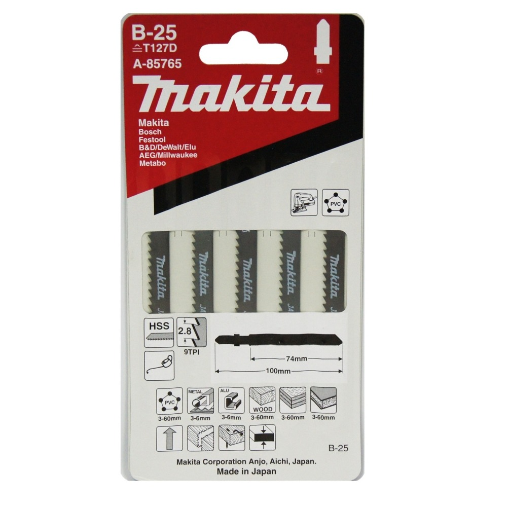  ใบจิ๊กซอ MAKITA A 85765 B Type No B 25 ความยาว 100 มม 9 TPI   แพ็ค 5 ใบ  