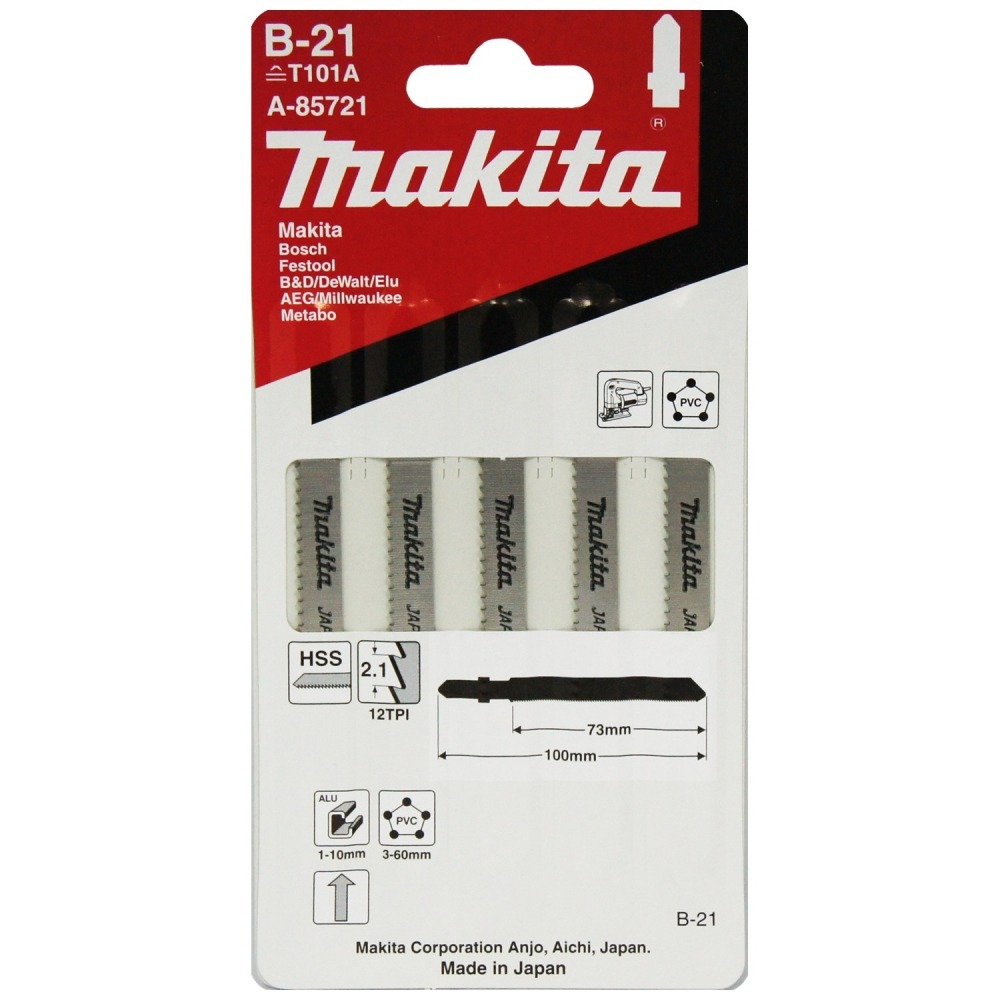  ใบจิ๊กซอ MAKITA A 85721 B Type No B 21 ความยาว 100 มม  12 TPI   แพ็ค 5 ใบ  