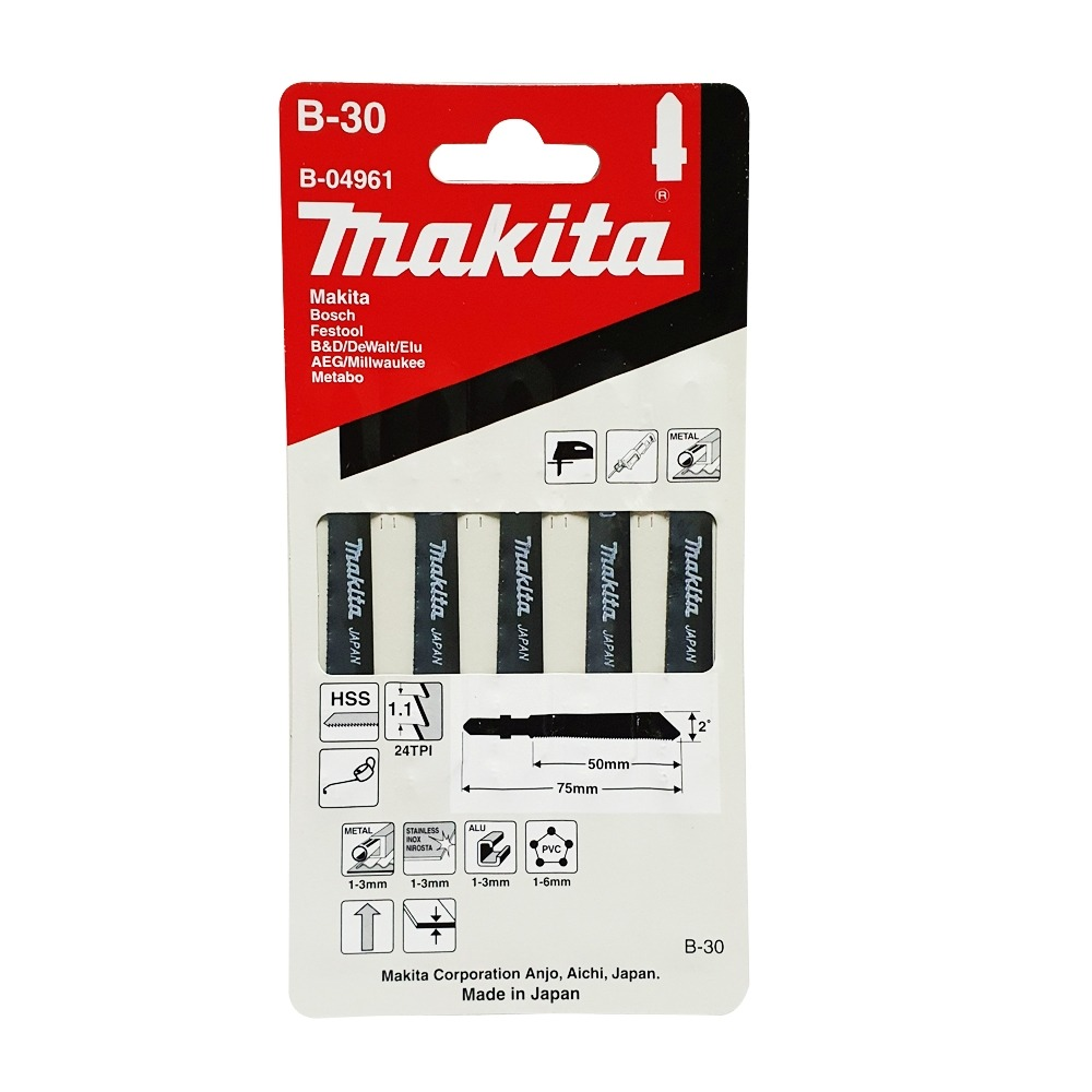 ใบจิ๊กซอ MAKITA B 04961 B Type No B 30 ความยาว 75 มม  24 TPI   แพ็ค 5 ใบ    ใบจิ๊กซอ MAKITA B 04961 B Type No B 30 ความยาว 75 มม  24 TPI   แพ็ค 5 ใบ