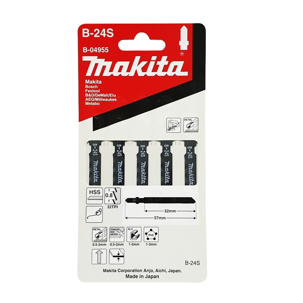  ใบจิ๊กซอ MAKITA B 04955 B Type No B 24S ความยาว 57 มม  32 TPI   แพ็ค 5 ใบ  