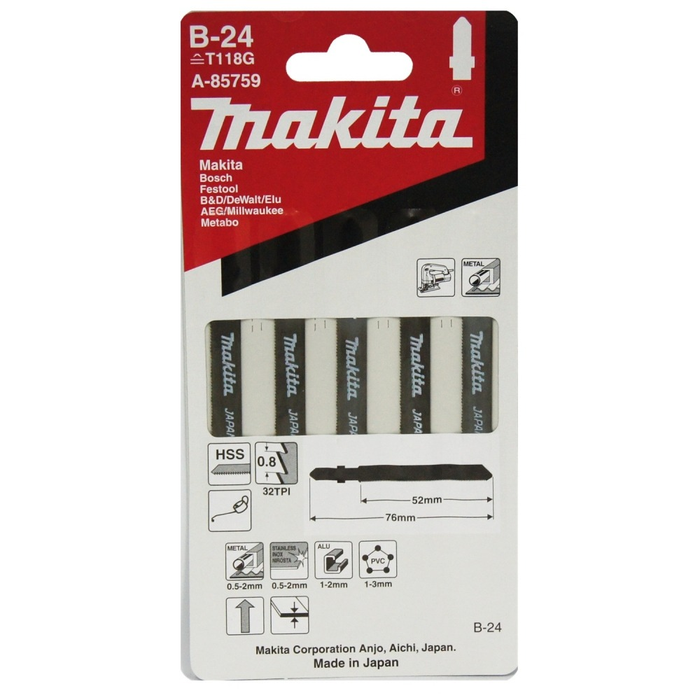  ใบจิ๊กซอ MAKITA A 85759 B Type No B 24 ความยาว 76 มม  32 TPI   แพ็ค 5 ใบ  