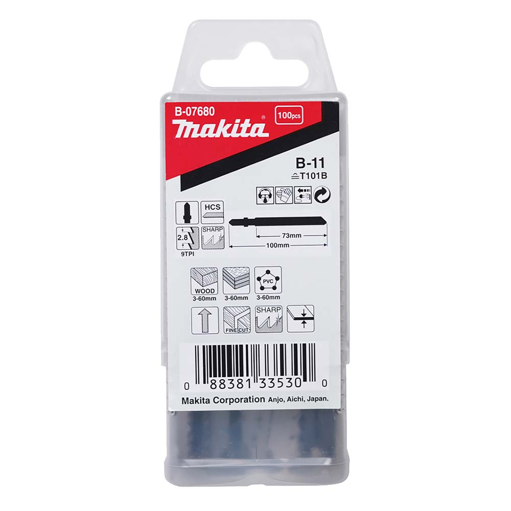  ใบจิ๊กซอ MAKITA B 07680  B Type No B 11 ความยาว 100 มม  9 TPI   แพ็ค 100 ใบ  