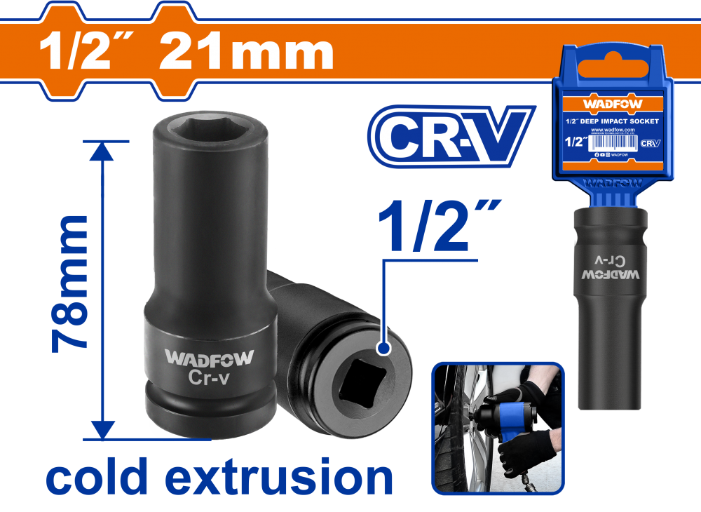 ลูกบล็อกลมยาว WADFOW 12 นิ้วx21mm CRV WMS3221 ลูกบล็อกลมยาว WADFOW 12 นิ้วx21mm CRV WMS3221