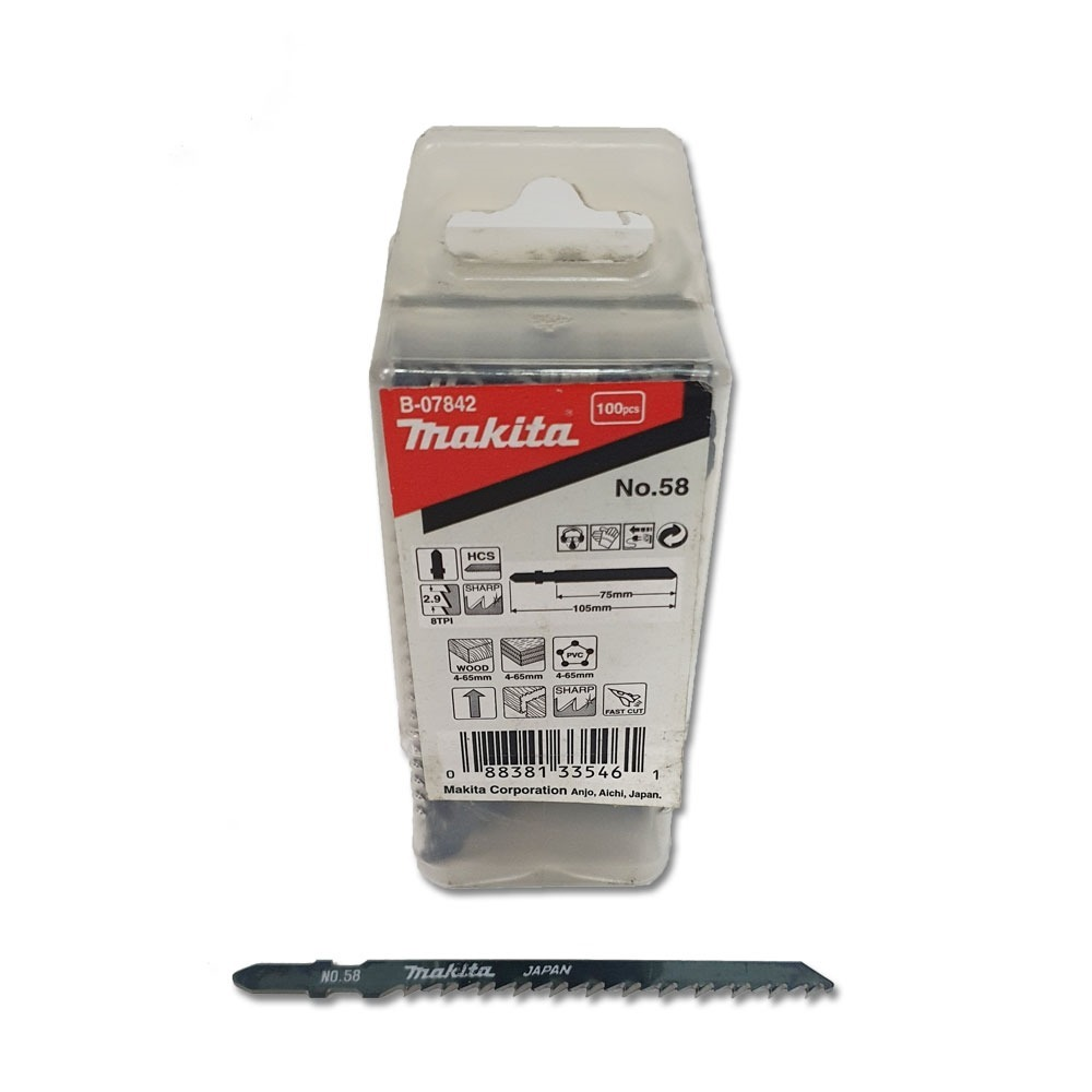 ใบจิ๊กซอ MAKITA B 07842 B Type No B 58 ความยาว 105 มม  8 TPI   แพ็ค 100 ใบ    ใบจิ๊กซอ MAKITA B 07842 B Type No B 58 ความยาว 105 มม  8 TPI   แพ็ค 100 ใบ