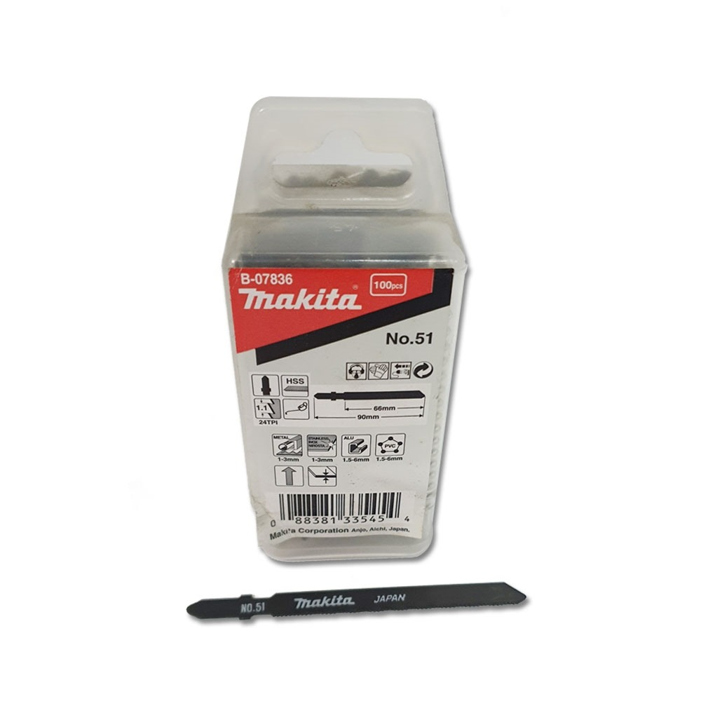  ใบจิ๊กซอ MAKITA B 07836 B Type No B 51 ความยาว 90 มม  24 TPI   แพ็ค 100 ใบ  