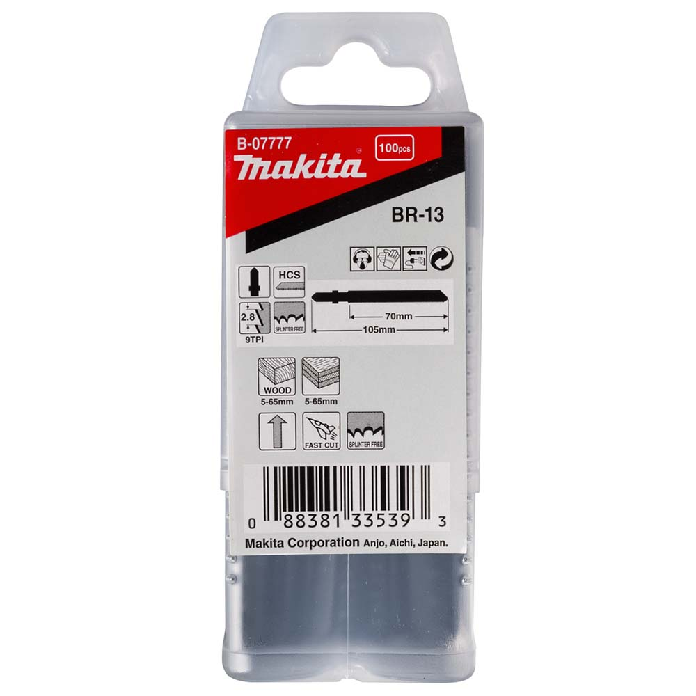 ใบจิ๊กซอ MAKITA B 07777 B Type No BR 13  ความยาว 105 มม  9 TPI   แพ็ค 100 ใบ    ใบจิ๊กซอ MAKITA B 07777 B Type No BR 13  ความยาว 105 มม  9 TPI   แพ็ค 100 ใบ