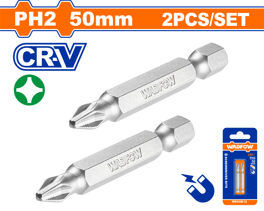 ดอกไขควงแฉก WADFOW PH2x50mm CRV WSV2K12 ดอกไขควงแฉก WADFOW PH2x50mm CRV WSV2K12