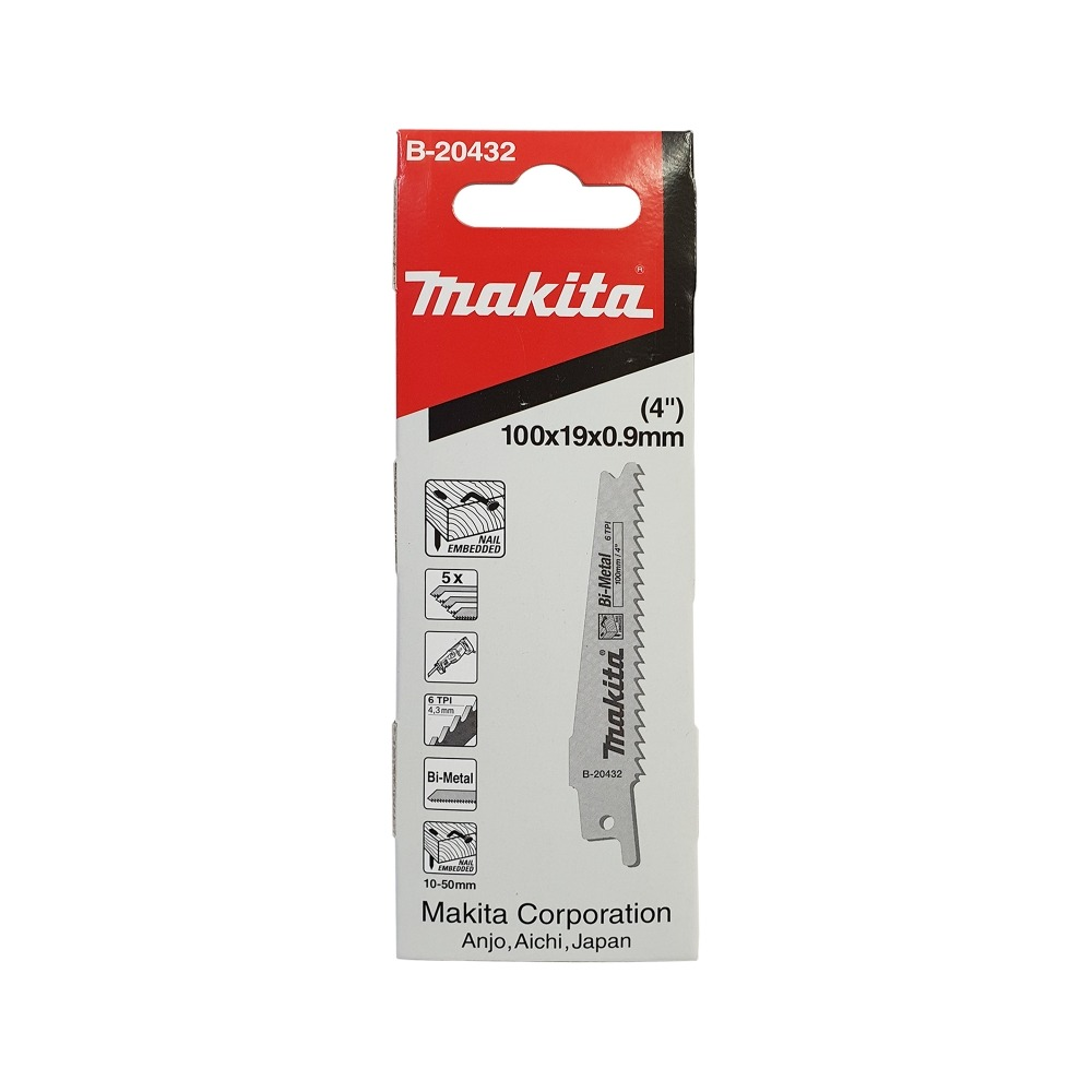 ใบเลื่อยชัก  MAKITA B 20432 ความยาว  100 มม  6 TPI  BIM   แพ็ค 5 ใบ  