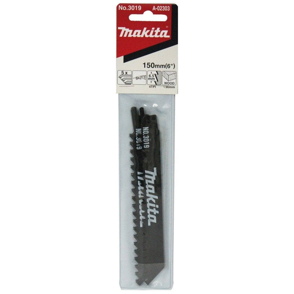 ใบเลื่อยชัก  MAKITA A 02303 No 3019 ความยาว  150 มม  4 TPI  BIM   แพ็ค 5 ใบ   ใบเลื่อยชัก  MAKITA A 02303 No 3019 ความยาว  150 มม  4 TPI  BIM   แพ็ค 5 ใบ
