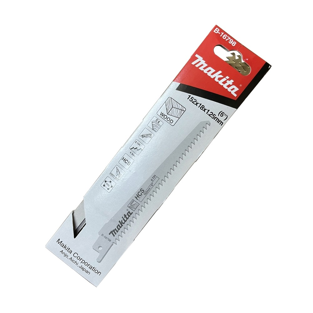 ใบเลื่อยชัก  MAKITA B 16798  ความยาว  152 มม  6 TPI HCS    แพ็ค 5 ใบ   ใบเลื่อยชัก  MAKITA B 16798  ความยาว  152 มม  6 TPI HCS    แพ็ค 5 ใบ