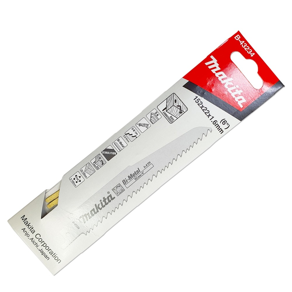 ใบเลื่อยชัก  MAKITA B 43234 ความยาว  152 มม  5 8 TPI BIM    แพ็ค 5 ใบ  