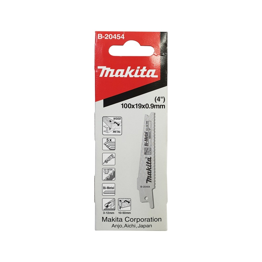 ใบเลื่อยชัก  MAKITA B 20454 ความยาว  100 มม  14 18 TPI BIM    แพ็ค 5 ใบ  