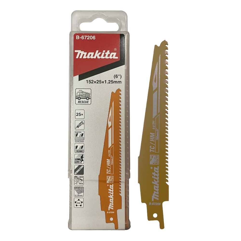 ใบเลื่อยชัก  MAKITA B 67206 ความยาว  152 มม  6 8 TPI กู้ภัย   แพ็ค 25 ใบ   ใบเลื่อยชัก  MAKITA B 67206 ความยาว  152 มม  6 8 TPI กู้ภัย   แพ็ค 25 ใบ