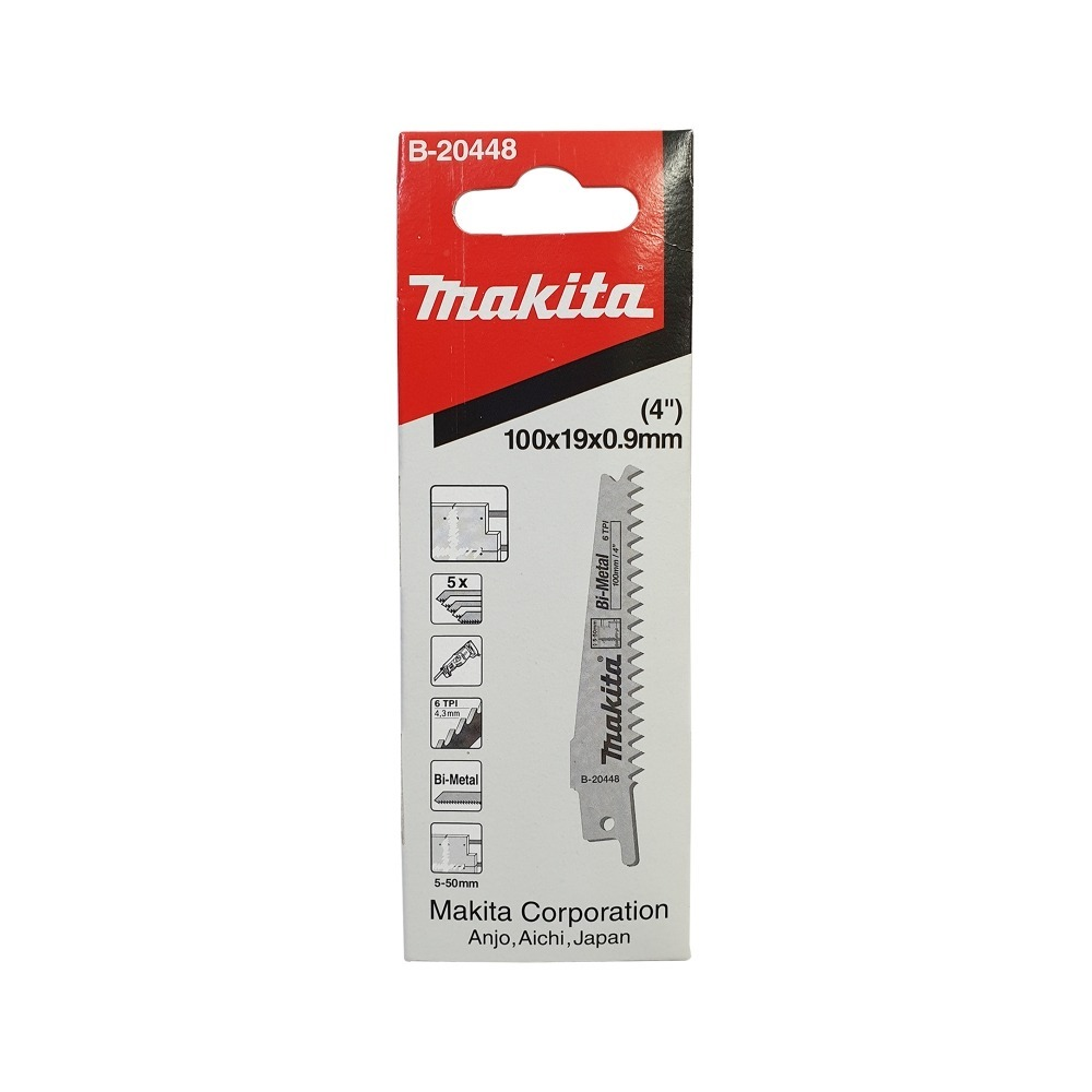 ใบเลื่อยชัก  MAKITA B 20448   เลื่อยแผ่นฟ้า   ความยาว  100 มม  6 TPI BIM   แพ็ค 5 ใบ   ใบเลื่อยชัก  MAKITA B 20448   เลื่อยแผ่นฟ้า   ความยาว  100 มม  6 TPI BIM   แพ็ค 5 ใบ
