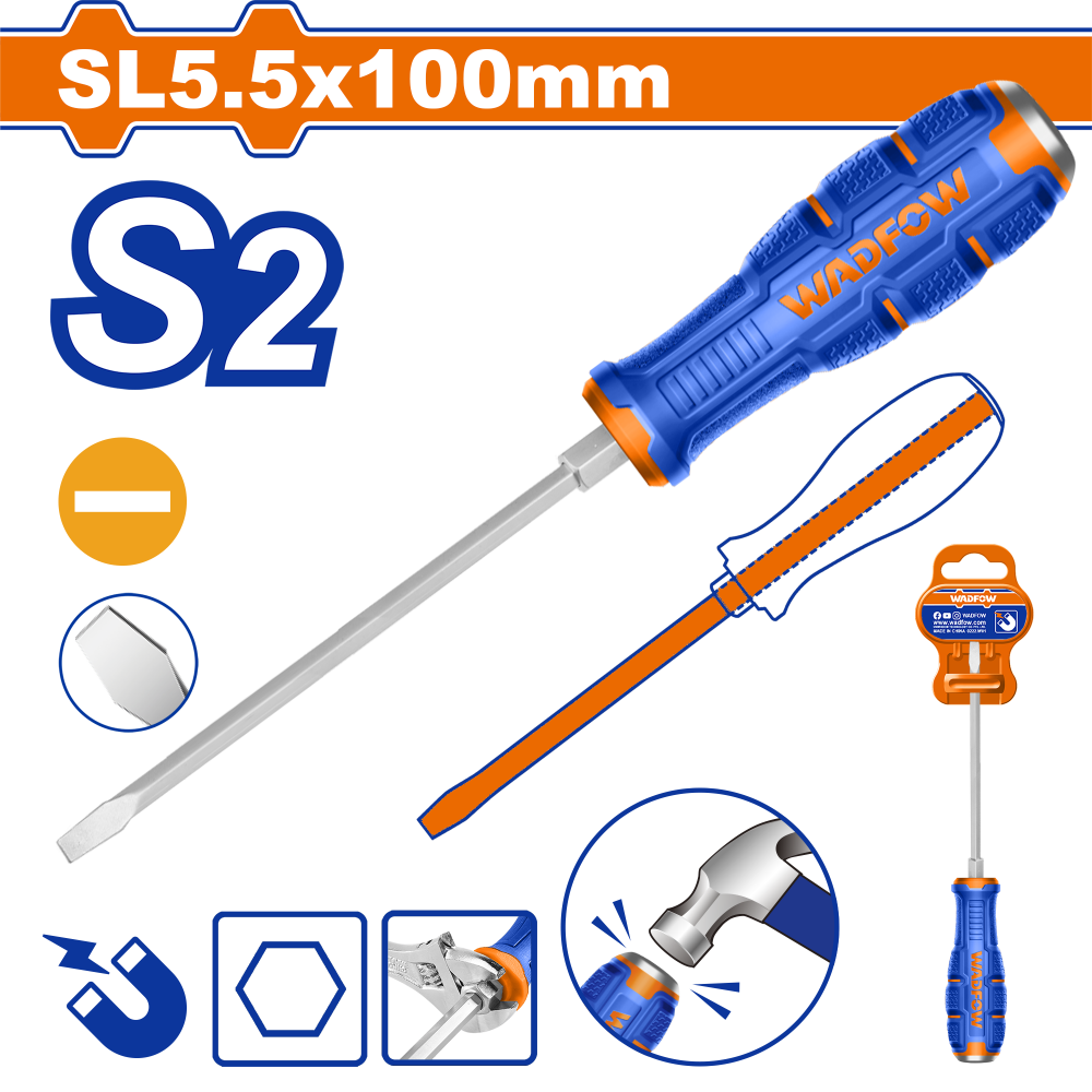 ไขควงตอก ปากแบน WADFOW SL55x100mm S2 WQJ1254