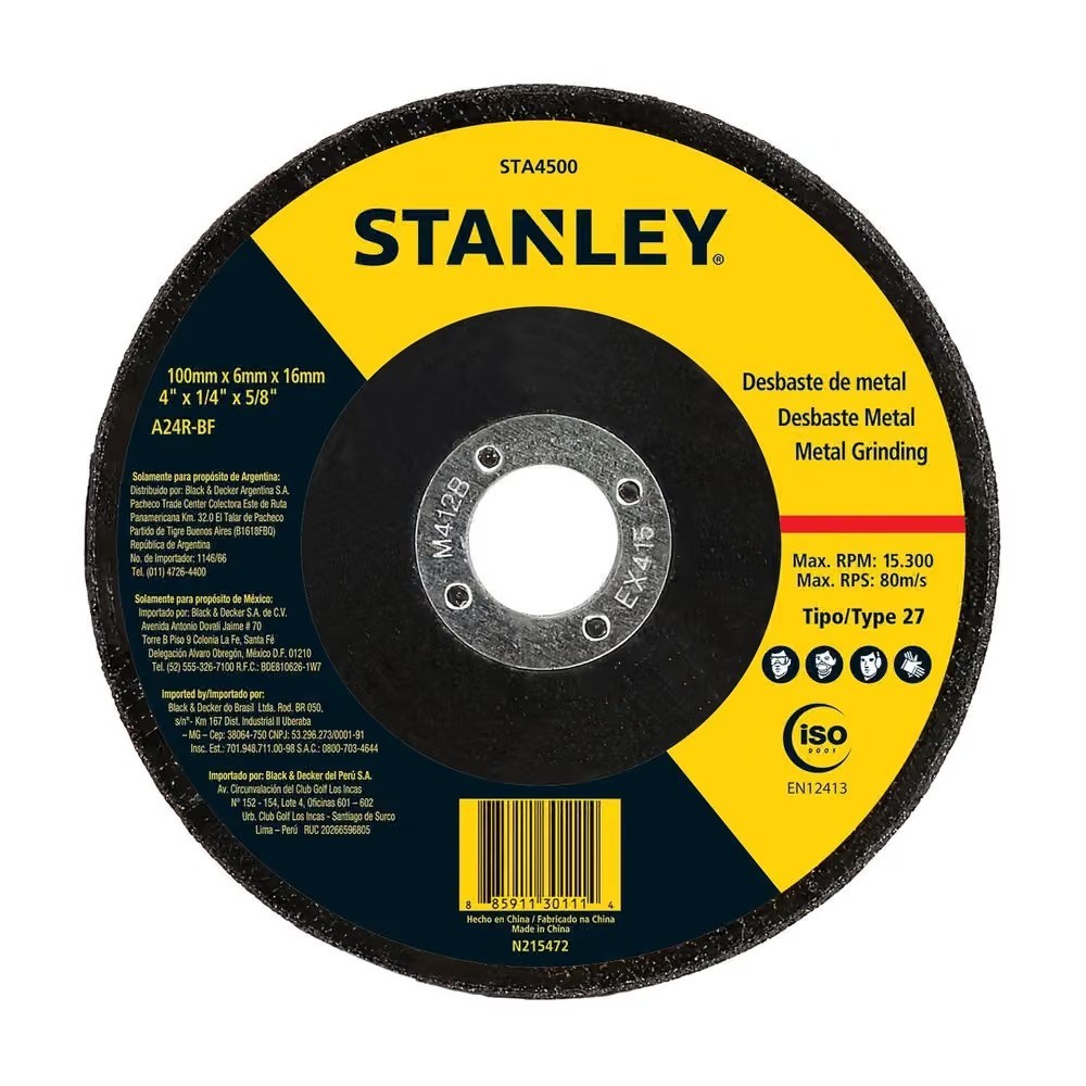 ใบเจียรสแตนเลส STANLEY STA4500S 4 นิ้ว 100x6x16 มม 