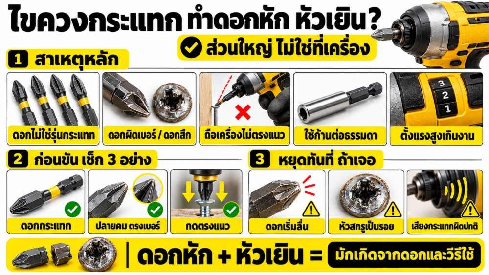 ไขควงกระแทก ทำดอกหัก น็อตหัวเยิน ปัญหาอยู่ที่เครื่อง หรือที่ดอก