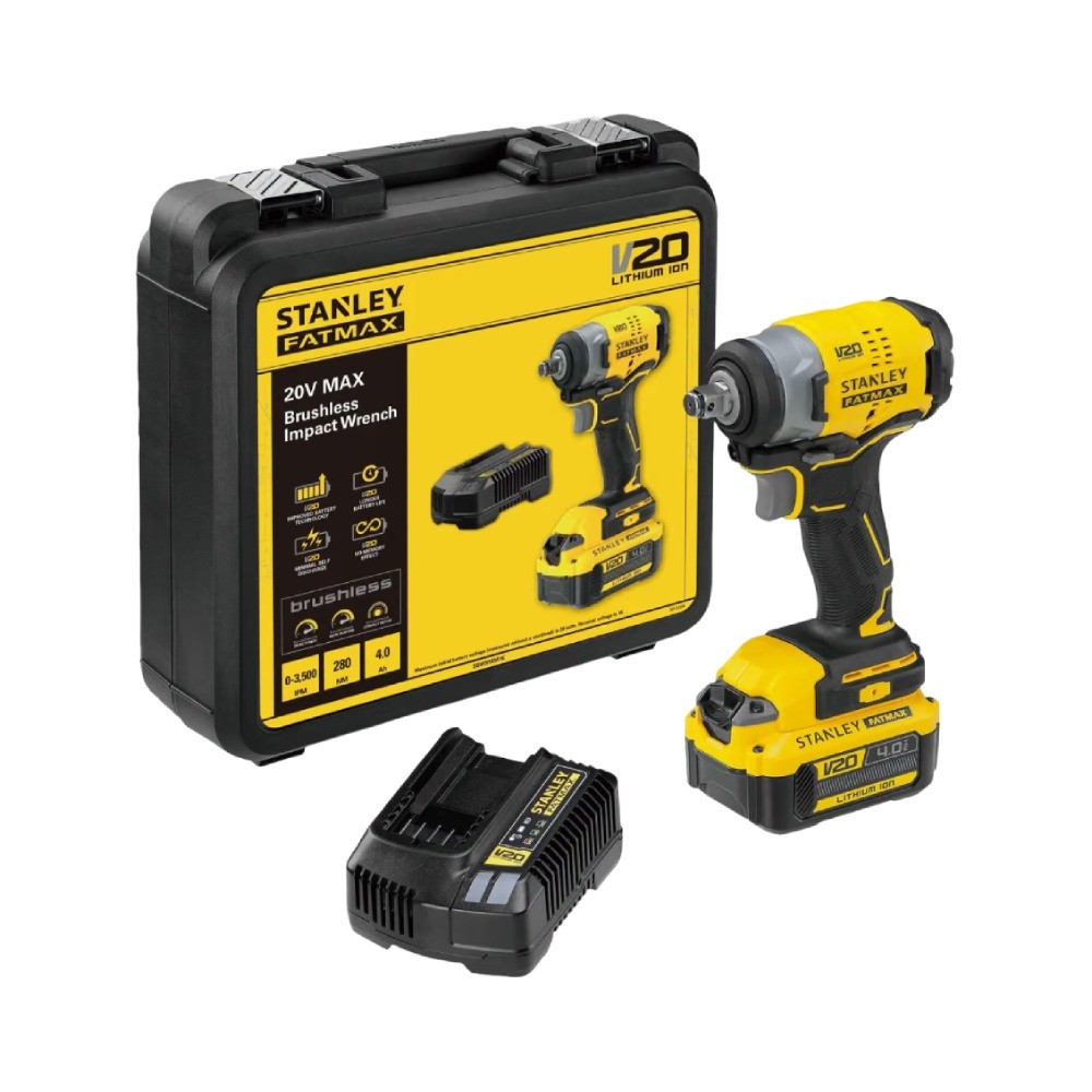 บล็อกกระแทกไร้สายไร้แปรงถ่าน 1 2  280Nm STANLEY SBW910M1K B1 20V Max พร้อมแบตเตอรี่ 4 0Ah