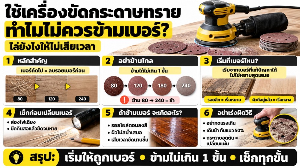 ใช้ เครื่องขัดกระดาษทราย ทำไมไม่ควรข้ามเบอร์ ไล่ยังไง ให้ไม่เสียเวลา ใช้ เครื่องขัดกระดาษทราย ทำไมไม่ควรข้ามเบอร์ ไล่ยังไง ให้ไม่เสียเวลา