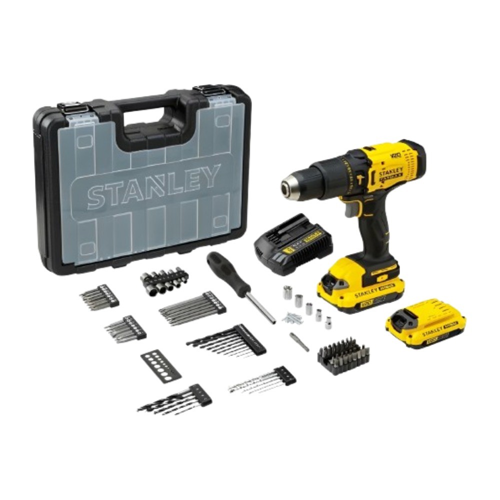 ชุดสว่านกระแทกไร้สาย STANLEY SCD711D2KA B1 20 โวลต์ พร้อมแบตเตอรี 2 0Ah ดอกสว่าน  100 ชิ้น 