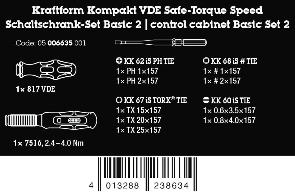 ชุดไขควง Wera Kraftform Kraftform Kompakt VDE Safe Torque Speed ​​Basic 2 05006635001 ชุด 11 ชิ้น