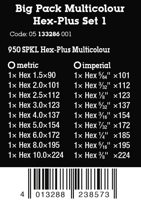 ประแจหกเหลี่ยม Wera Big Pack Multicolour hexagonal socket screws Hex Plus set 1 05133286001