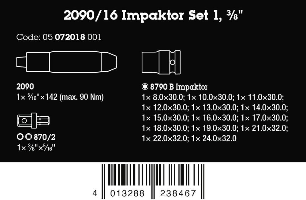 ชุดบล็อก Wera 2090 16 Impaktor impact screwdriver set 1 ขนาด 3 8  05072018001 ชุด 16 ชิ้น