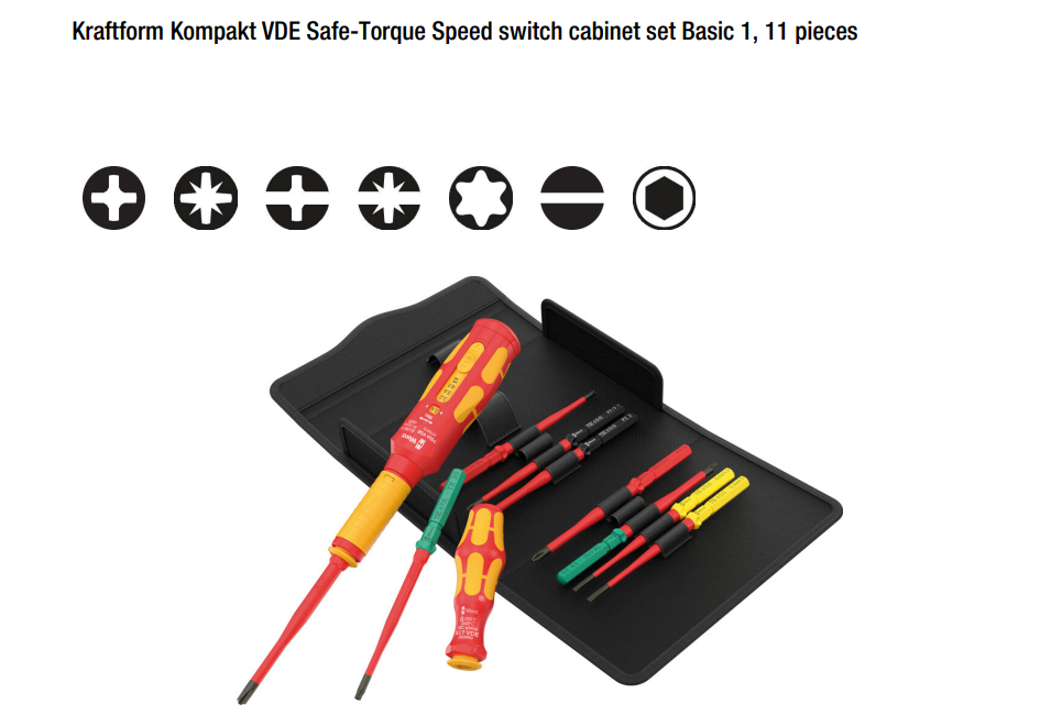 ชุดไขควง Wera Kraftform Kompakt VDE Safe Torque Speed ​​Basic 1 05006634001 ชุด 11 ชิ้น