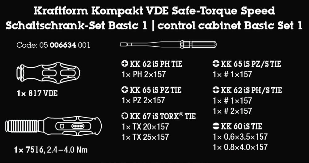 ชุดไขควง Wera Kraftform Kompakt VDE Safe Torque Speed ​​Basic 1 05006634001 ชุด 11 ชิ้น