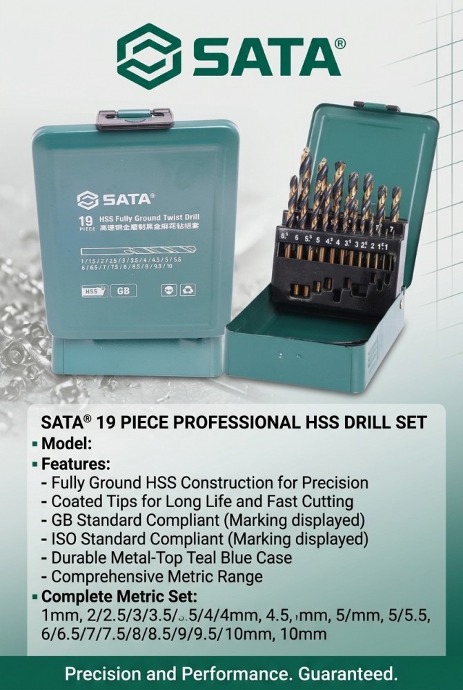 ชุดดอกสว่านเจาะเกลียว SATA 52519 HSS Fully Ground Twist Drill Set ขนาด 1 0   10 0 มม   19 ชิ้น 