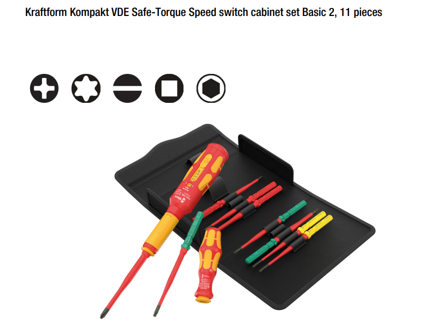 ชุดไขควง Wera Kraftform Kompakt VDE Safe Torque Speed ​​Basic 2 05006635001 ชุด 11 ชิ้น