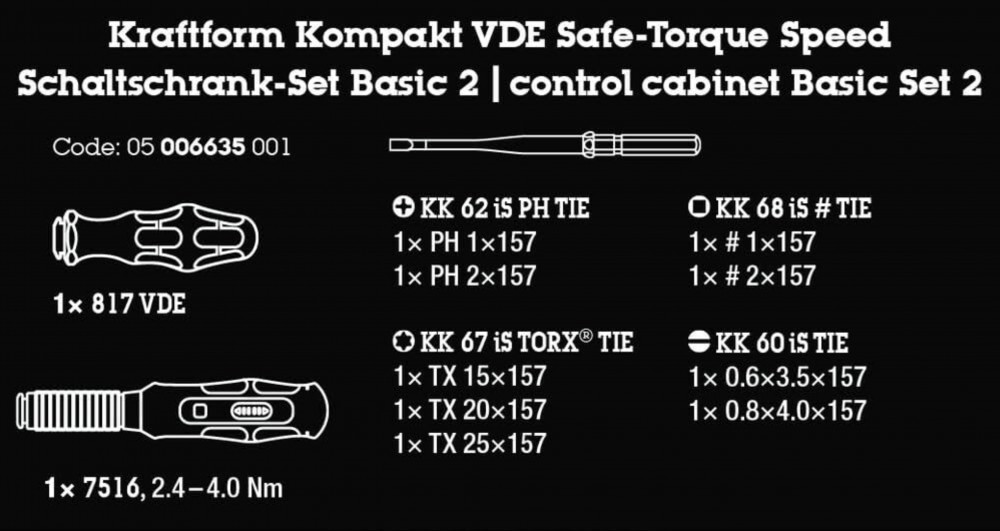 ชุดไขควง Wera Kraftform Kompakt VDE Safe Torque Speed ​​Basic 2 05006635001 ชุด 11 ชิ้น