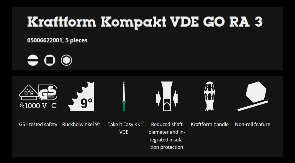 ชุดไขควง Wera Kraftform Kompakt VDE GO RA 3 05006622001 ชุด 5 ชิ้น