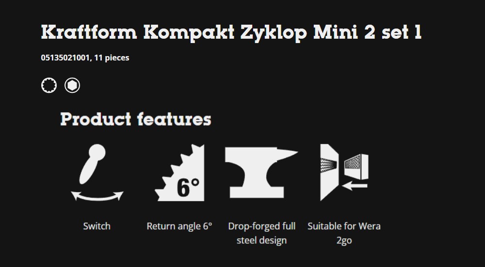 ชุดประแจ Wera Kraftform Kompakt Zyklop Mini 2 set 1 05135021001 ชุด 11 ชิ้น