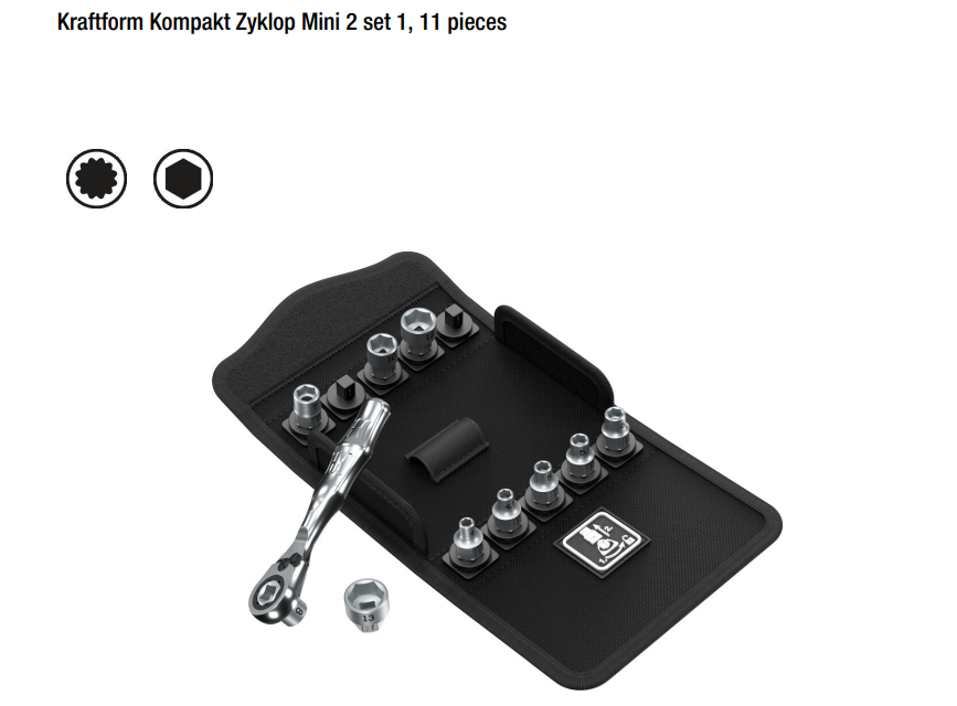ชุดประแจ Wera Kraftform Kompakt Zyklop Mini 2 set 1 05135021001 ชุด 11 ชิ้น