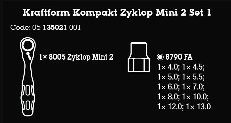 ชุดประแจ Wera Kraftform Kompakt Zyklop Mini 2 set 1 05135021001 ชุด 11 ชิ้น