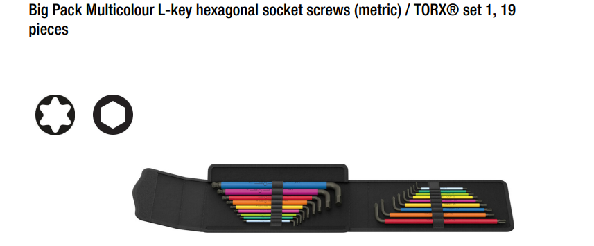 ประแจหกเหลี่ยม Wera Big Pack Multicolour L key hexagonal socket screws TORX® set 1 05133287001