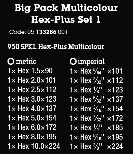 ประแจหกเหลี่ยม Wera Big Pack Multicolour hexagonal socket screws Hex Plus set 1 05133286001