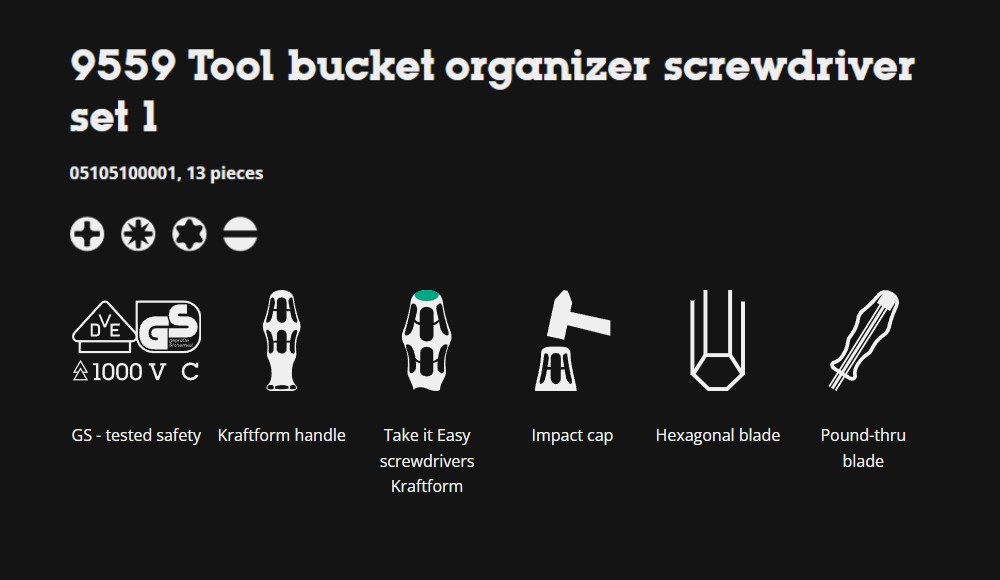 ชุดไขควง Wera 9559 Tool bucket organizer screwdriver set 1 05105100001 ชุด 13 ชิ้น