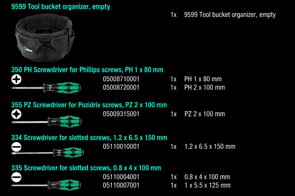 ชุดไขควง Wera 9559 Tool bucket organizer screwdriver set 1 05105100001 ชุด 13 ชิ้น