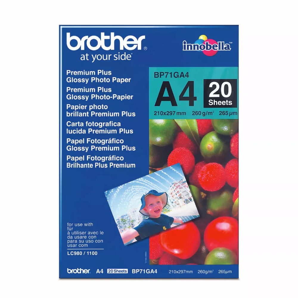 กระดาษพิมพ์ภาพ Brother BP71GA4 ผิวมันเงา ขนาด A4 260 แกรม 20 แผ่น