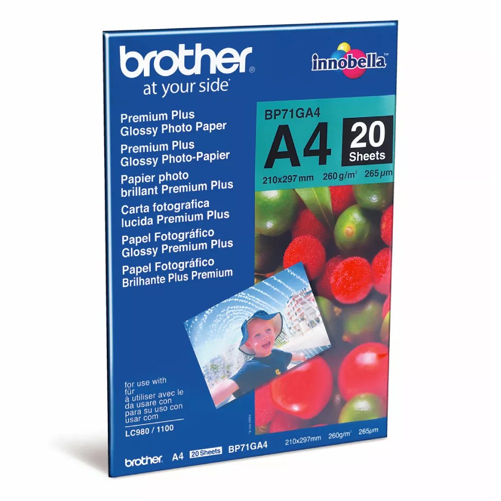 กระดาษพิมพ์ภาพ Brother BP71GA4 ผิวมันเงา ขนาด A4 260 แกรม 20 แผ่น