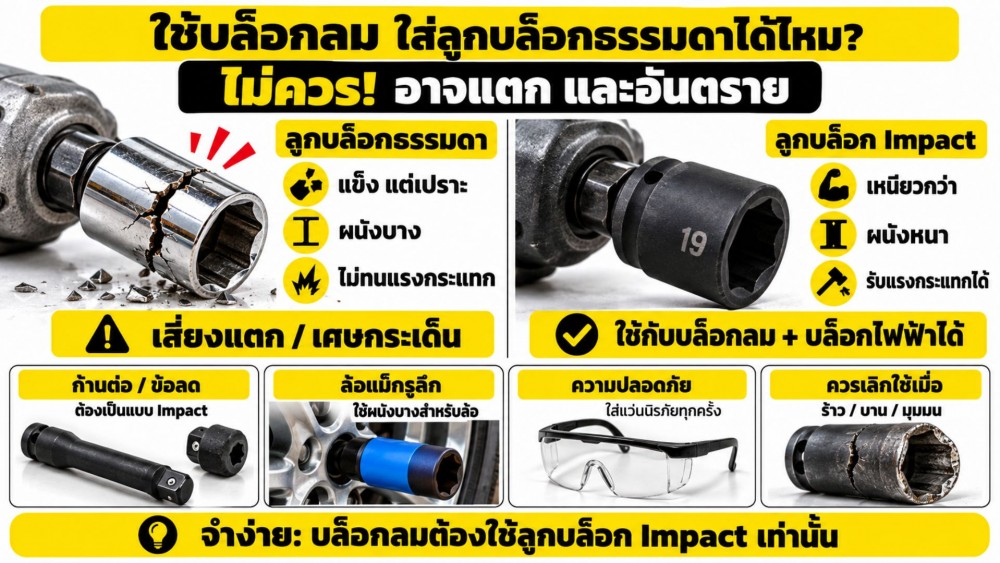 ใช้ บล็อกลม ใส่ลูกบล็อกธรรมดา แทน Impact ได้ไหม ทำไมอาจพัง ใช้ บล็อกลม ใส่ลูกบล็อกธรรมดา แทน Impact ได้ไหม ทำไมอาจพัง