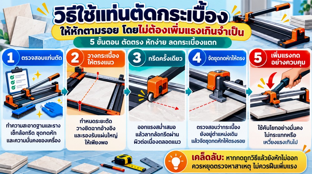 แท่นตัดกระเบื้อง กรีดแล้วหักไม่ออก เป็นเพราะกระเบื้องแข็งเกินไป หรือใช้แรงผิด แท่นตัดกระเบื้อง กรีดแล้วหักไม่ออก เป็นเพราะกระเบื้องแข็งเกินไป หรือใช้แรงผิด