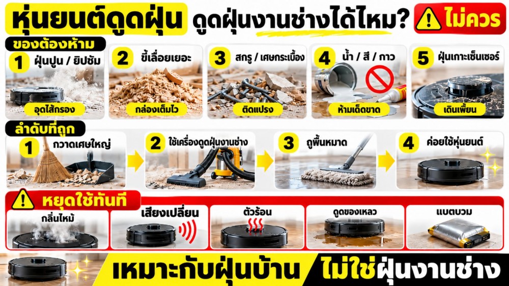ไขข้อสงสัย หุ่นยนต์ดูดฝุ่น ดูดฝุ่นปูน ขี้เลื่อย หลังรีโนเวท ได้ไหม ไขข้อสงสัย หุ่นยนต์ดูดฝุ่น ดูดฝุ่นปูน ขี้เลื่อย หลังรีโนเวท ได้ไหม