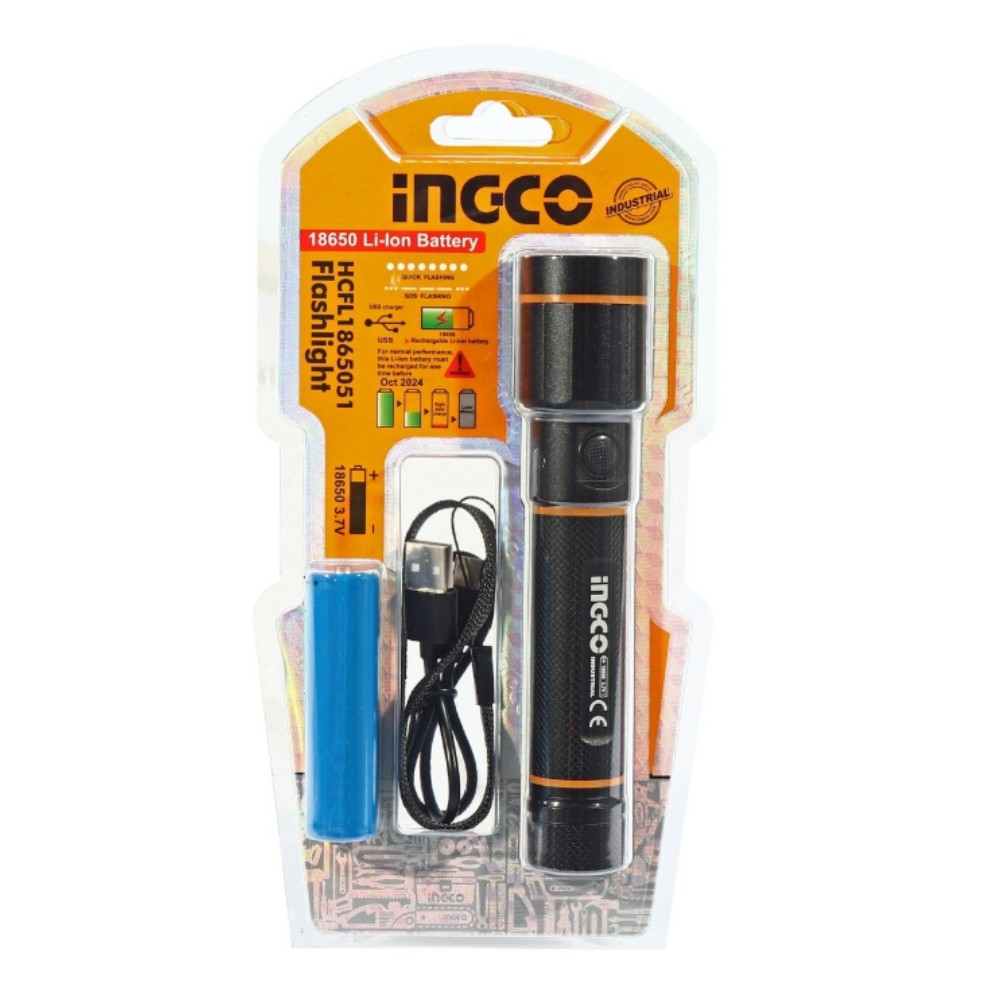 ไฟฉาย LED INGCO HCFL1865051 แบบชาร์จไฟ ความสว่างสูงสุด 450 ลูเมน