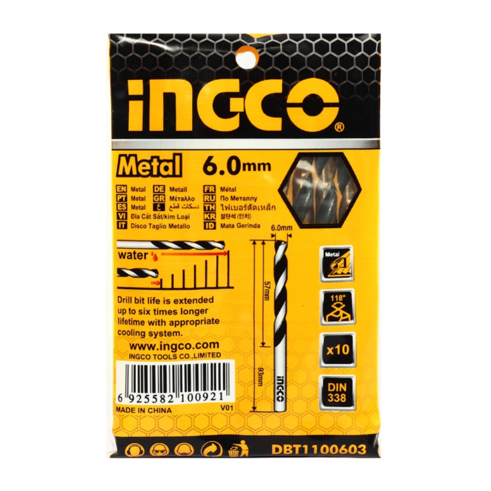 ดอกสว่านเจาะเหล็ก HSS INGCO DBT1100603 ขนาด 6 มม   10 ชิ้น 